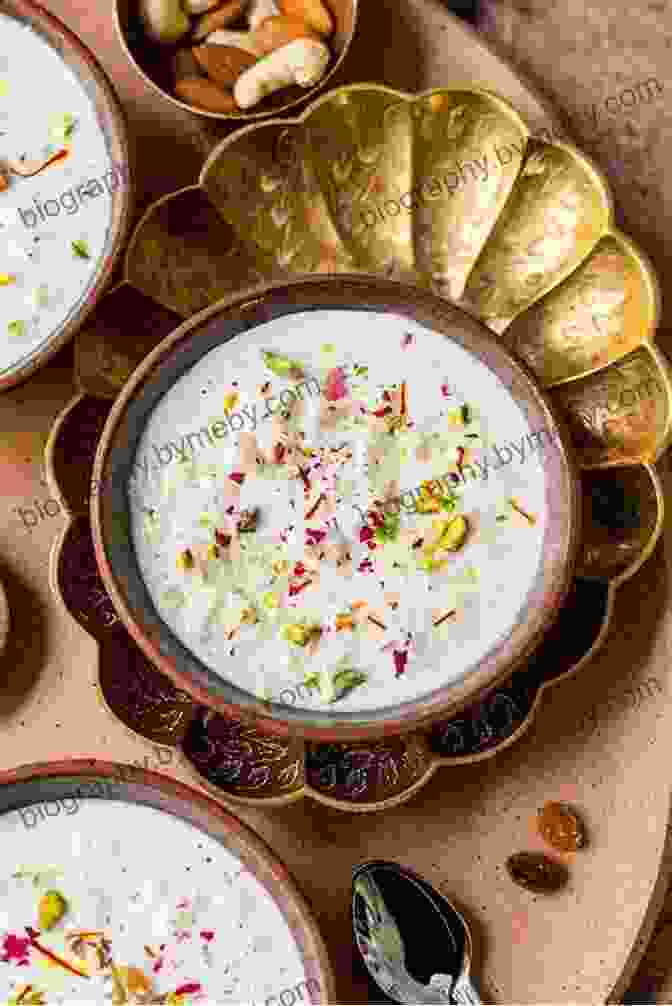 A Golden Bowl Filled With Creamy Kheer, Garnished With Almonds And Pistachio Shavings, Reflecting The Warm Glow Of The Setting Sun Korma Kheer And KIsmet: Five Seasons In Old Delhi