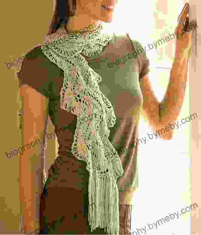 A Stunning Handmade Hairpin Lace Scarf, Delicate And Intricate In Design, Photographed On A Soft, Wooden Surface. Hairpin Lace Scarf Crochet Pattern #156