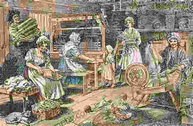 An Engraving Depicting Women Engaged In Various Activities, Such As Spinning, Sewing, And Reading, During The 17th Century In England The Weaker Vessel: Women S Lot In Seventeenth Century England