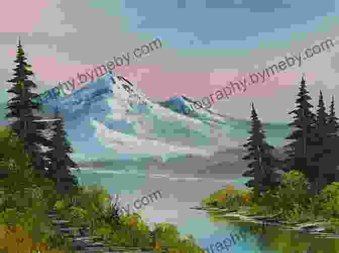 Bob Ross Painting A Serene Landscape With Mountains And A Lake, Surrounded By A Palette Of Vibrant Colors Happy Painting With Bob Ross