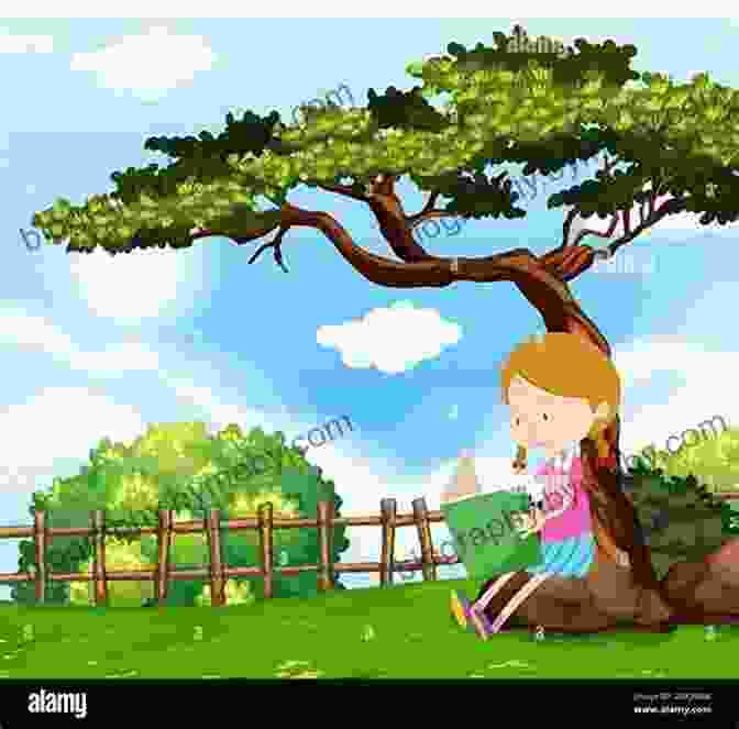 Illustration From A Short Story, Featuring A Girl Reading A Book Under A Tree CHEEPS THE CHICK: Short Story Games Jokes And More